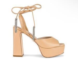 RAYE Dot Nude Platform Shoes high heels lace up tassels Revolve Sz 10